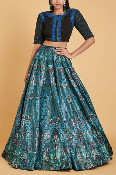 Blue printed lehenga set