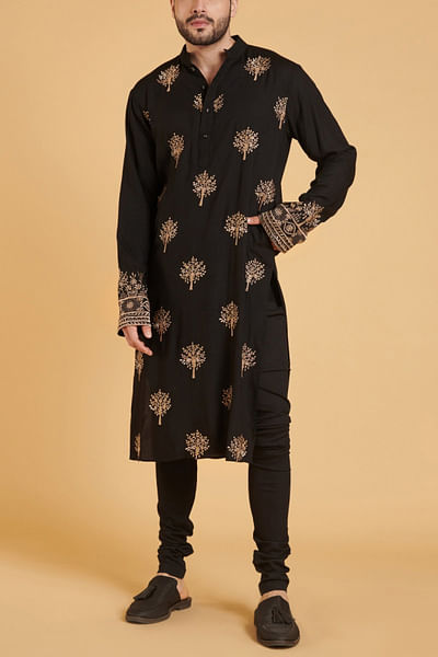 Black embroidered kurta set