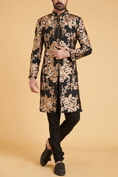 Black embroidered sherwani set