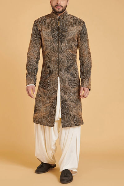 Black embroidered sherwani set