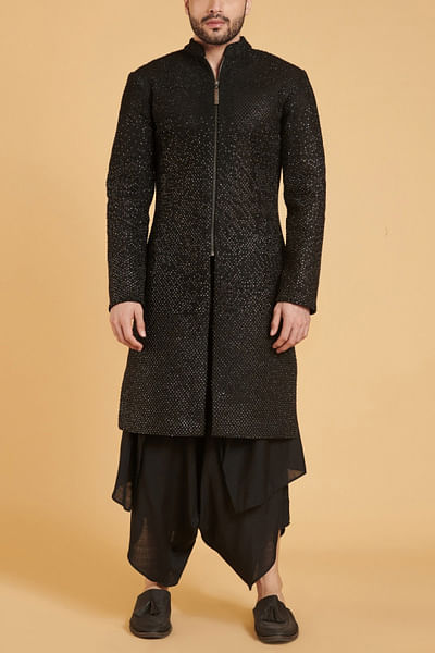 Black embroidered sherwani set