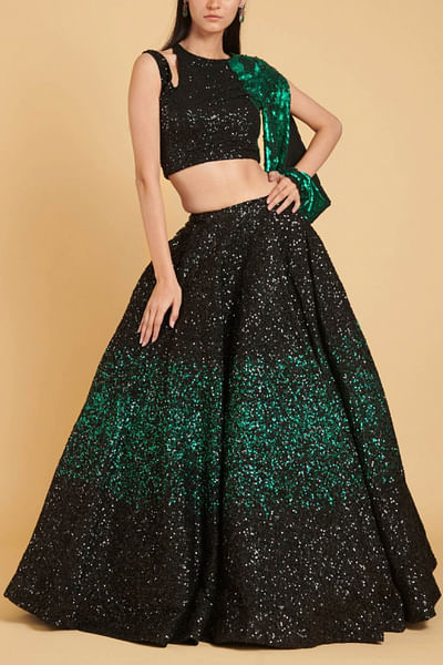 Emerald and black lehenga set