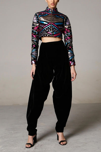 Multicoloured metallic crop jacket