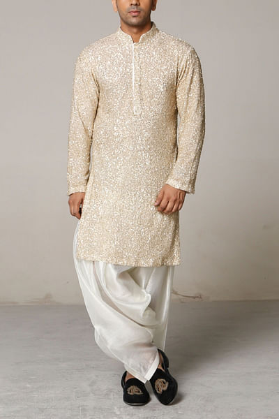 Nude embellished kurta set