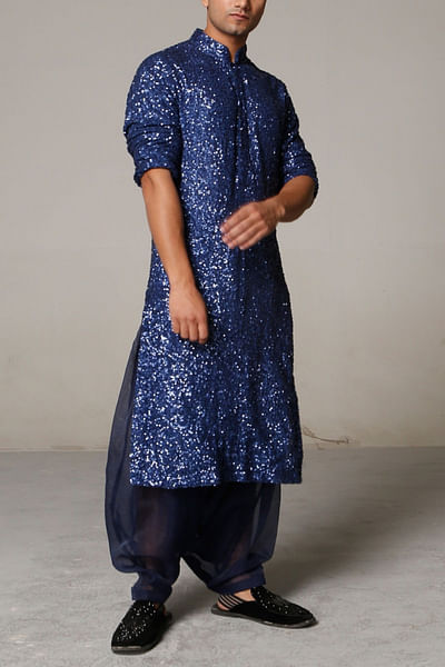 Blue embellished kurta set