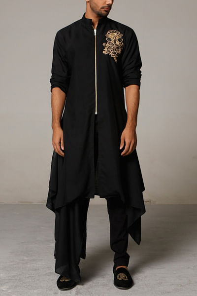 Black draped kurta jacket set