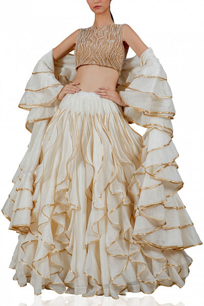 Ivory ruffled lehenga set