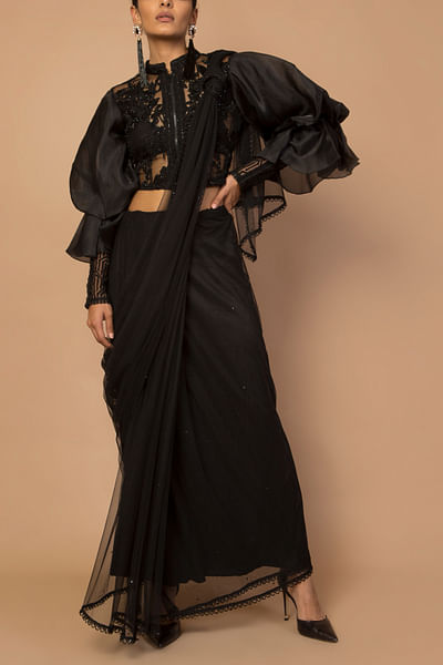 Black net classic sari