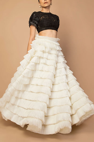 Ivory frill skirt & crop top