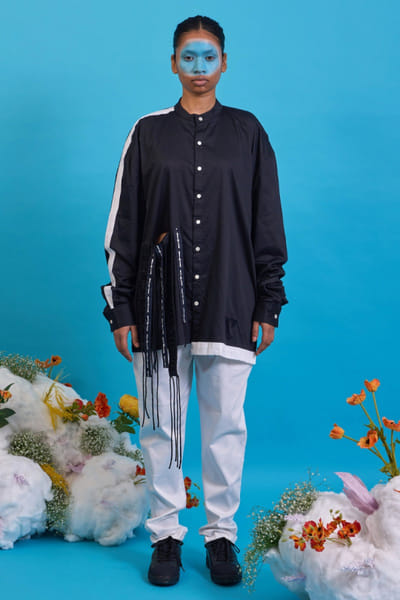 Saim Black logo print gathered stripe shirt SAIMMAY26D145623