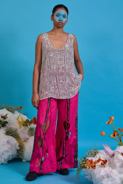 Saim Fuchsia pink logo print stripe trouser SAIMMAY26D145624
