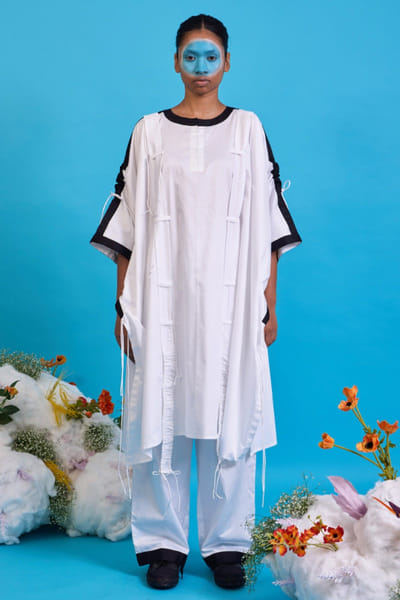 Saim White contrast striped gathered kaftan SAIMMAY26D145626