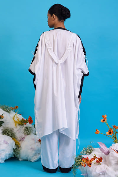 Saim White contrast striped gathered kaftan SAIMMAY26D145626