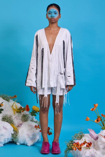 Saim White logo printed striped jacket SAIMMAY26D145627