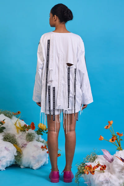 Saim White logo printed striped jacket SAIMMAY26D145627