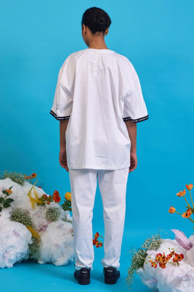 Saim White logo printed stripe corded t-shirt SAIMMAY26D145628