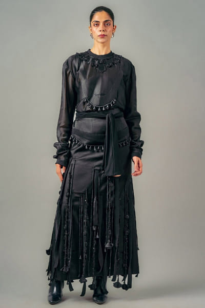 Black patchwork top skirt set