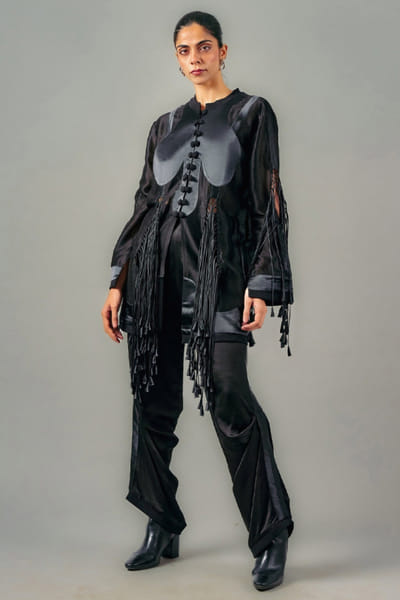 Black tassel jacket trouser set