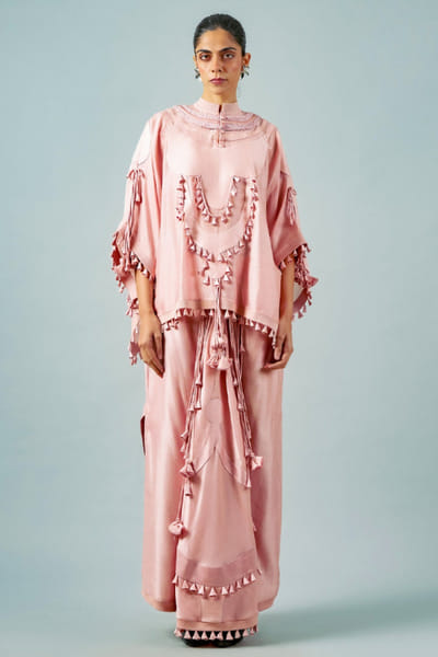Dusty pink fringed cape and skirt set