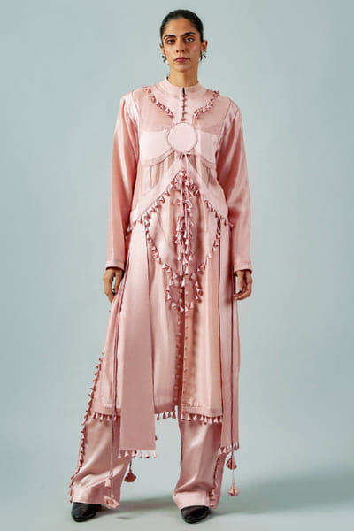 Dusty pink fringed kurta set