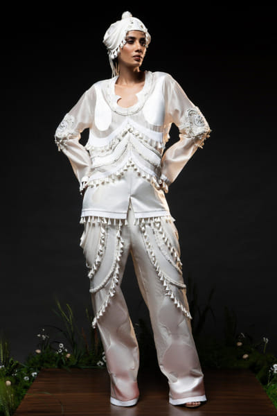 Ivory fringe jacket trouser set