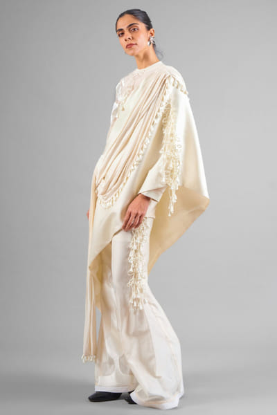 Ivory one shoulder trouser set