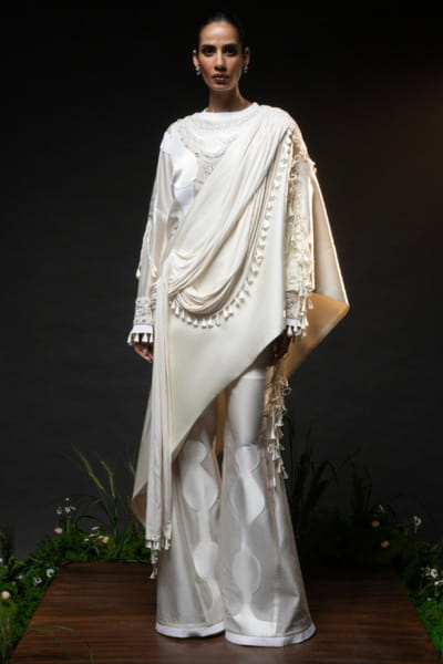 Ivory drape top and trouser set