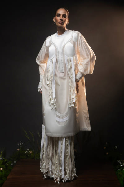 Ivory embroidered kurta and trouser set