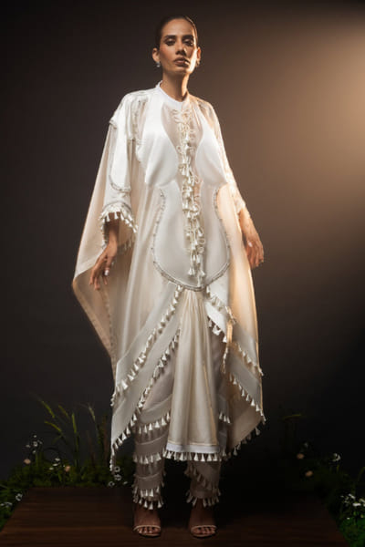 Ivory drape kaftan set