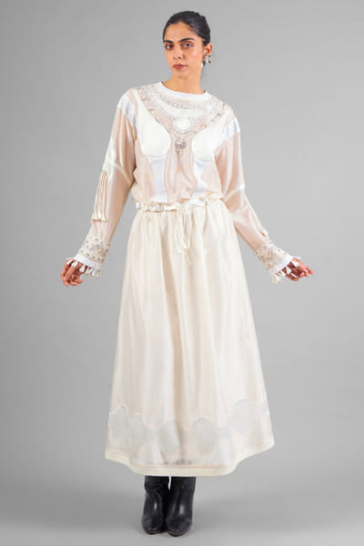 Ivory embroidered top and skirt set