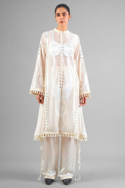 Ivory embroidered top and trouser set