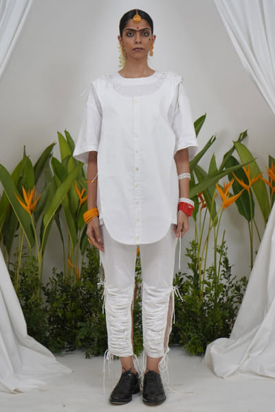 Saim White giza cotton layered shirt SAIMMAY26D145618
