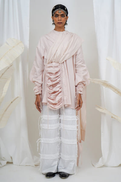 Saim Old rose pink textured draped shirt SAIMMAY26D145613