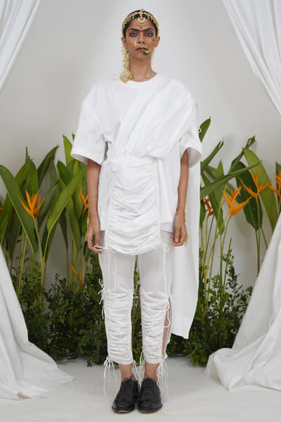 Saim White giza cotton draped t-shirt SAIMMAY26D145617