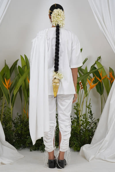Saim White giza cotton draped t-shirt SAIMMAY26D145617