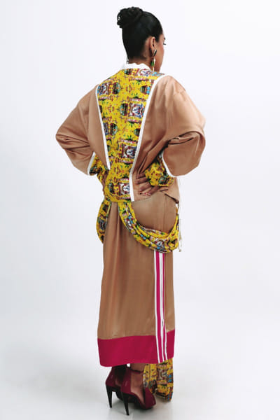 Saim Camel brown printed patchwork jacket set SAIMMAY26D145609