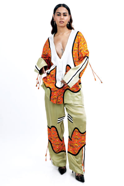 Saim Jade green-orange printed patchwork jacket set SAIMMAY26D145610