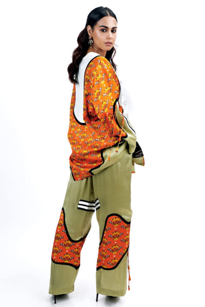 Saim Jade green-orange printed patchwork jacket set SAIMMAY26D145610