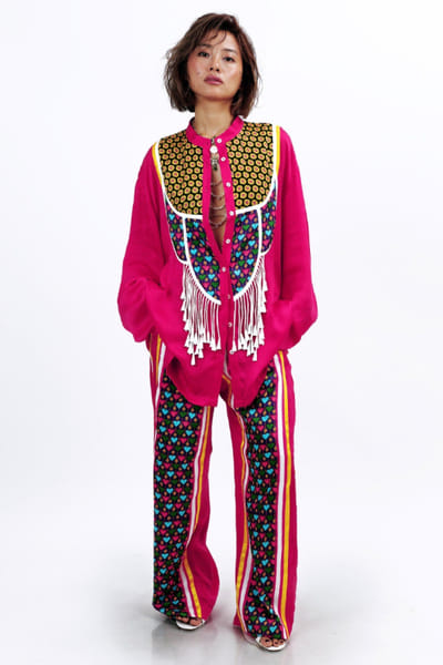 Saim Fuchsia pink printed tasseled co-ord set SAIMMAY26D145612