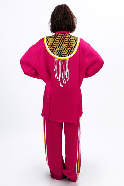 Saim Fuchsia pink printed tasseled co-ord set SAIMMAY26D145612