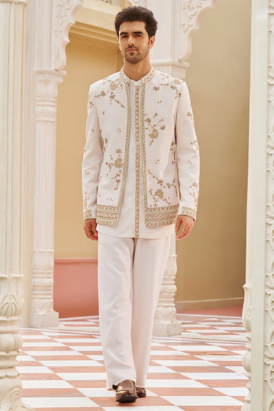 Ivory hand embroidered jacket set