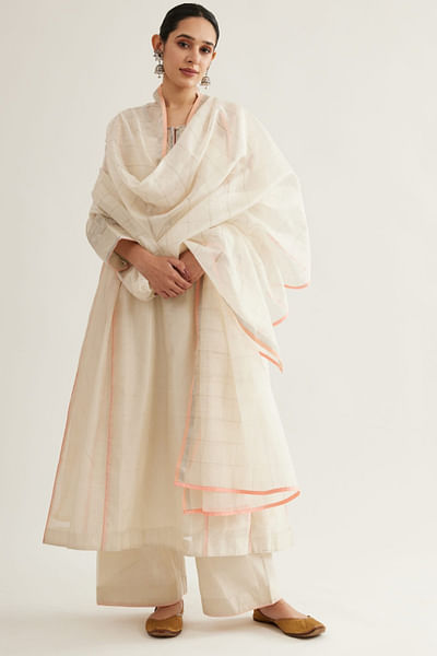 Off-white silver striped kurta set