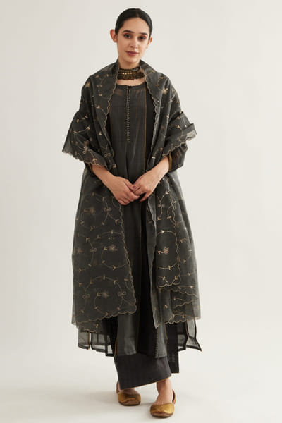 Black zari striped kurta set