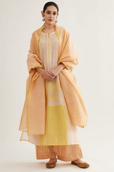 Peach and lemon striped kurta set