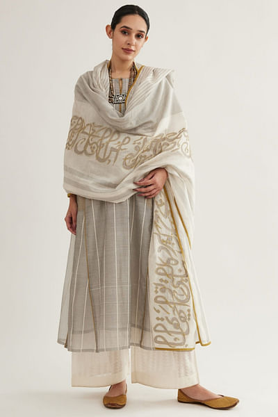 Grey striped kurta set