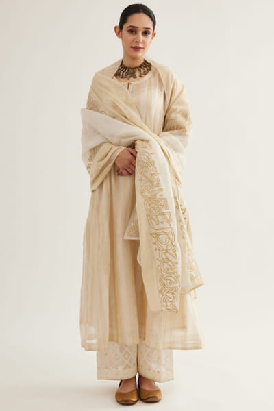 Sihali Jageer Beige striped kurta set SIHMAR25D119061