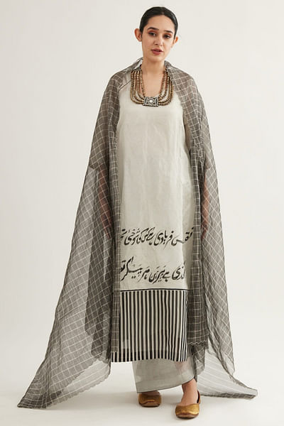 Off-white patchwork kurta set