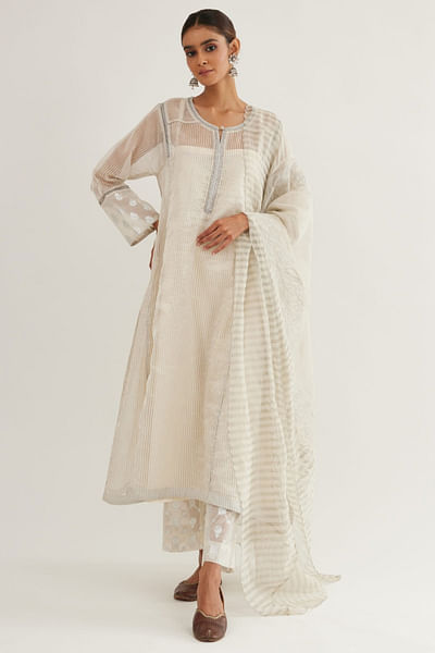 Off-white striped kurta set
