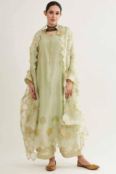 Sea green kora jaal work kurta set