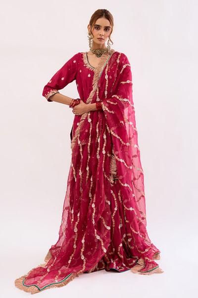 Maroon floral embroidered gharara set
